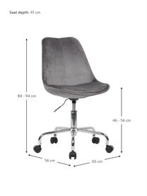 Sametová otočná kancelářská židle Lenka, výškově nastavitelná, Šedá, Š 65 cm, H 56 cm
