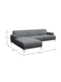 Divano angolare in tessuto grigio chiaro Puzo, Rivestimento: poliestere, Sottostruttura: compensato, legno di betu, Piedini: metallo verniciato, Grigio chiaro, Larg. 240 x Prof. 165 cm