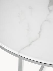 Runder Couchtisch Antigua mit Glasplatte in Marmor-Optik, Tischplatte: Glas, matt bedruckt, Gestell: Metall, verchromt, Marmor-Optik Weiss, Silberfarben glänzend, Ø 80 cm