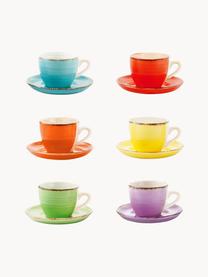 Tazas espresso con platito Baita, 6 uds., Gres (dolomita) pintado artesanalmente, Multicolor, Ø 7 x Al 6 cm, 90 ml