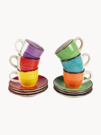 Tazas espresso con platito Baita, 6 uds., Gres (dolomita) pintado artesanalmente, Multicolor, Ø 7 x Al 6 cm, 90 ml