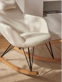 Fauteuil à bascule Jolene, Tissu blanc crème, bois de frêne, larg. 66 x prof. 102 cm