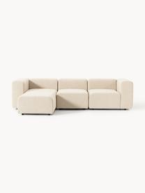 Modulares Bouclé-Sofa Lena (4-Sitzer) mit Hocker, Bezug: Bouclé (93 % Polyester, 6, Gestell: Buchenholz, Spanplatte, H, Füße: Kunststoff, Bouclé Hellbeige, B 287 x T 181 cm