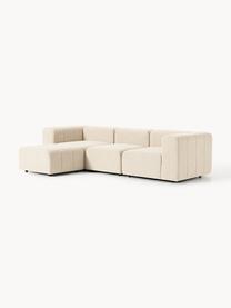 Modulares Bouclé-Sofa Lena (4-Sitzer) mit Hocker, Bezug: Bouclé (93 % Polyester, 6, Gestell: Buchenholz, Spanplatte, H, Füße: Kunststoff, Bouclé Hellbeige, B 287 x T 181 cm