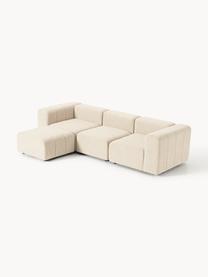 Modulares Bouclé-Sofa Lena (4-Sitzer) mit Hocker, Bezug: Bouclé (93 % Polyester, 6, Gestell: Buchenholz, Spanplatte, H, Füße: Kunststoff, Bouclé Hellbeige, B 287 x T 181 cm