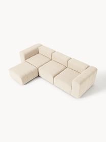 Modulares Bouclé-Sofa Lena (4-Sitzer) mit Hocker, Bezug: Bouclé (93 % Polyester, 6, Gestell: Buchenholz, Spanplatte, H, Füße: Kunststoff, Bouclé Hellbeige, B 287 x T 181 cm