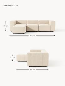 Modulares Bouclé-Sofa Lena (4-Sitzer) mit Hocker, Bezug: Bouclé (93 % Polyester, 6, Gestell: Buchenholz, Spanplatte, H, Bouclé Hellbeige, B 287 x T 181 cm