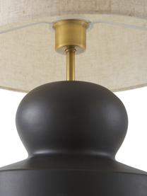 Große Keramik-Tischlampe Georgina, Lampenschirm: Textil, Lampenfuß: Keramik, Dekor: Metall, vermessingt, Beige, Schwarz, Ø 33 x H 52 cm
