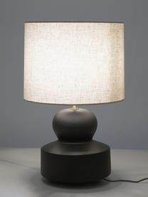 Grosse Keramik-Tischlampe Georgina, Lampenschirm: Textil, Dekor: Metall, vermessingt, Beige, Schwarz, Ø 33 x H 52 cm