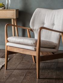 Fotel wypoczynkowy z drewna dębowego Jomlin, Tapicerka: len, Stelaż: drewno dębowe, Beżowy, S 70 x G 60 cm