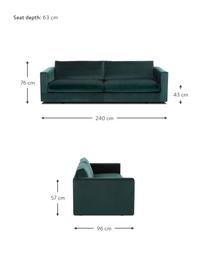 Samt-Sofa Balmira (3-Sitzer) in Dunkelgrün, Bezug: Samt (Polyester) 100.000 , Gestell: Massives Kiefernholz, Füße: Massives Birkenholz, lack, Samt Dunkelgrün, B 240 x T 96 cm