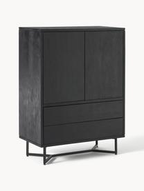 Highboard Luca van mangohout, Poten: gepoedercoat metaal, Mangohout, zwart gelakt, B 90 x H 120 cm