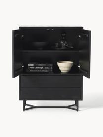 Chiffonnier de madera de mango Luca, Patas: metal, con pintura en pol, Parte trasera: tablero de fibras de dens, Madera de mango negro pintado, negro, An 90 x Al 120 cm