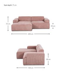 Cord-Ecksofa Melva (3-Sitzer) in Rosa, Bezug: Cord (92% Polyester, 8% P, Gestell: Massives Kiefernholz, Spa, Cord Rosa, B 240 x T 144 cm