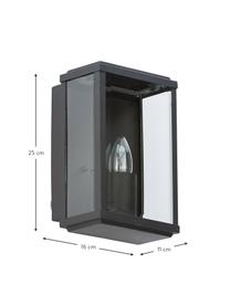 Aplique de vidrio para exterior Wally, Estructura: acero inoxidable con pint, Pantalla: vidrio, Negro, transparente, An 16 x Al 25 cm