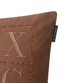 Haftowana poszewka na poduszkę Herringbone, 100% bawełna, Odcienie brązowego, S 50 x D 50 cm