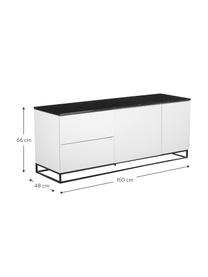 Credenza con piano in marmo Join, Mensola: marmo, Piedini: metallo verniciato, Bianco, nero, Larg. 160 x Alt. 66 cm