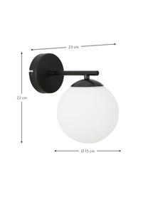 Wandleuchte Atlanta aus Opalglas, Lampenschirm: Glas, Gestell: Metall, pulverbeschichtet, Weiß, Schwarz, Ø 15 x H 22 cm