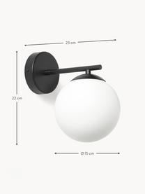 Wandleuchte Atlanta aus Opalglas, Lampenschirm: Glas, Gestell: Metall, pulverbeschichtet, Weiss, Schwarz, Ø 15 x H 22 cm