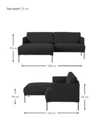 Kleine hoekbank Fluente, Bekleding: 100% polyester De duurzam, Frame: massief grenenhout, FSC-g, Poten: metaal, gepoedercoat, Geweven stof antraciet, B 198 x D 152 cm, hoekdeel links