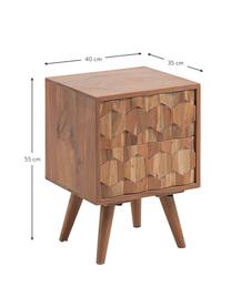 Table de chevet avec tiroirs Khaleesi, Bois d'acacia, massif, finition naturelle, Bois d'acacia, Larg. 40 x haut. 55 cm
