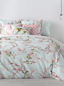 Housse de couette en coton Chinoiserie, Bleu ciel, vert, rose vif, larg. 240 x long. 220 cm