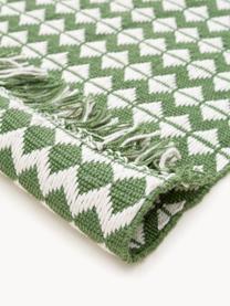 Tapis d'extérieur à franges Morty, 100 % polyester (PET recyclé), Vert foncé, blanc cassé, larg. 80 x long. 150 cm (taille XS)