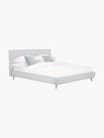 Gestoffeerd bed Moon met houten poten, Bekleding: polyester (gestructureerd, Frame: massief grenenhout, FSC-g, Poten: massief eikenhout, Geweven stof lichtgrijs, B 140 x L 200 cm