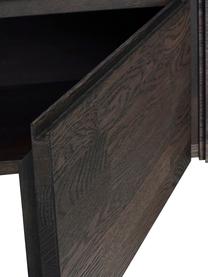 Tmavá skříňka z dubového dřeva Fred, Konstrukce a přední strana: mořený dub Nohy: černá
