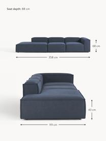 Diván modular grande Lennon, Tapizado: 100% poliéster Alta resis, Estructura: madera contrachapada de p, Patas: plástico Este producto es, Tejido azul oscuro, An 357 x F 119 cm, reposabrazos izquierdo