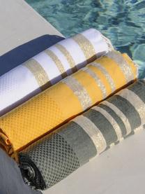 Ręcznik plażowy z frędzlami Hamptons, Biały, odcienie złotego, S 100 x D 200 cm