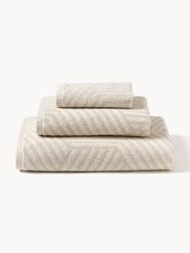 Lot de serviettes de bain Fatu, tailles variées, Tons beige clair, 3 éléments (1 serviette invité, 1 serviette de toilette et 1 drap de bain)