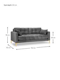 Sofa z aksamitu Mamaia (2-osobowa), Tapicerka: 100% aksamit poliestrowy , Nogi: metal powlekany, Jasnoszary aksamit, S 152 x G 92 cm