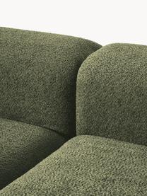 Modulares Sofa Natalie (3-Sitzer) aus Teddy-Bouclé mit Hocker, Bezug: Teddy-Bouclé (100 % Polye, Gestell: mitteldichte Holzfaserpla, Sockel: Massives Buchenholz, lack, Teddy-Bouclé Dunkelgrün, dunkles Buchenholz, B 283 x T 197 cm