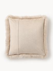 Housse de coussin 40x40 en fourrure synthétique moelleuse lisse Mathilde, Beige, larg. 40 x long. 40 cm