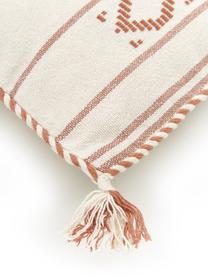 Funda de cojín de algodón con borlas Okiro, 100% algodón, Beige, albaricoque, An 30 x L 50 cm