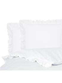 Parure copripiumino in cotone lavato con volant Florence, Tessuto: percalle Densità del filo, Bianco, 255 x 200 cm + 2 federe 50 x 80 cm