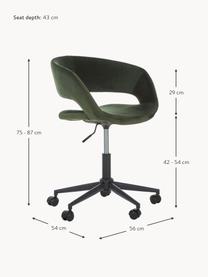 Fluwelen draaistoel Grace, in hoogte verstelbaar, Bekleding: polyester fluweel, Frame: gepoedercoat metaal, Fluweel bosgroen, B 56 x D 54 cm