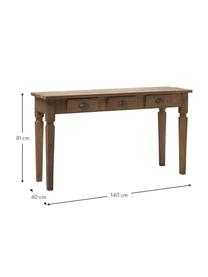 Houten console Elea met lades, Frame: mangohout met antieke afw, Poten: mangohout met antieke afw, Handvatten: metaal met antieke afwerk, Mangohout, B 140 x H 81 cm