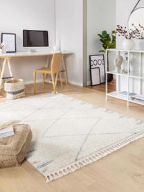 Hoogpolig vloerkleed Bosse met boho patroon en franjes, 100% polyester, Lichtbeige, grijs, B 160 x L 230 cm (maat M)