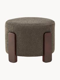 Pouf en tissu bouclé Coffey, Bouclé vert foncé, bois d'hévéa, Ø 53 x haut. 40 cm