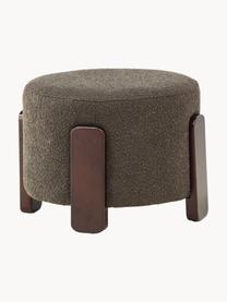 Bouclé-Hocker Coffey mit Holz-Füssen, Bezug: Bouclé (100 % Polyester), Bouclé Olivgrün, Gummibaumholz dunkelbraun lackiert, Ø 53 x H 40 cm