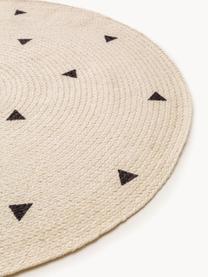 Handgeweven rond kindervloerkleed Pippa van jute, 100% jute, Crèmewit, zwart, Ø 120 cm (maat S)