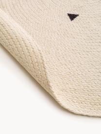 Ručne tkaný okrúhly detský koberec z juty Pippa, 100 % juta, Krémovobiela, čierna, Ø 120 cm (veľkosť S)