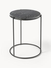 Runder Marmor-Beistelltisch Ella, Tischplatte: Marmor, Gestell: Metall, pulverbeschichtet, Schwarz, marmoriert, Ø 40 x H 50 cm