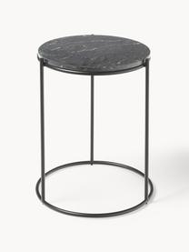 Table d'appoint ronde en marbre Ella, Noir, marbré, Ø 40 x haut. 50 cm