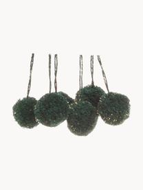 Pompoms Lily, 6 stuks, Katoen met Lurex draden, Donkergroen, goudkleurig, Ø 4 x H 13 cm