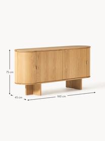 Holz-Sideboard Zumi mit abgerundeten Ecken, Korpus: Mitteldichte Holzfaserpla, Griffe: Metall, Eichenholz, B 160 x H 75 cm