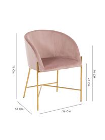 Silla con reposabrazos de terciopello Nelson, Tapizado: terciopelo de poliéster A, Patas: metal latón, Rosa palo, An 56 x F 55 cm