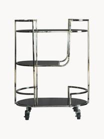 Bar cart Beauchamp van edelstaal, Frame: edelstaal, gepolijst, Zilverkleurig, zwart, B 64 x H 80 cm